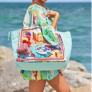 Debbie Katz South Beach Blue Cotton Tote Bag NWT